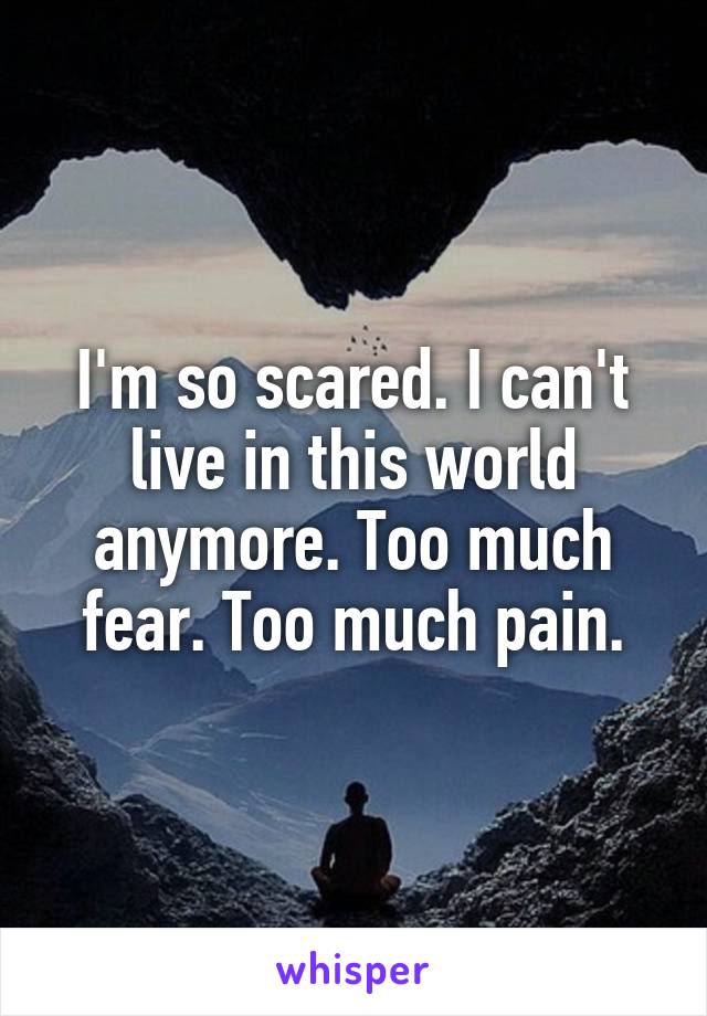 I'm so scared. I can't live in this world anymore. Too much fear. Too much pain.