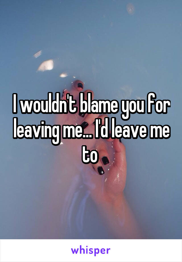 I wouldn't blame you for leaving me... I'd leave me to 