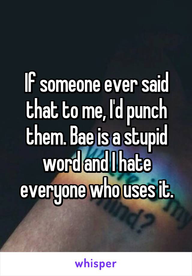 If someone ever said that to me, I'd punch them. Bae is a stupid word and I hate everyone who uses it.