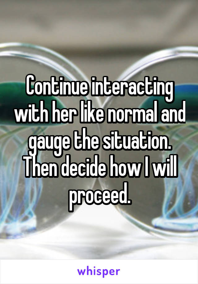 Continue interacting with her like normal and gauge the situation. Then decide how I will proceed.