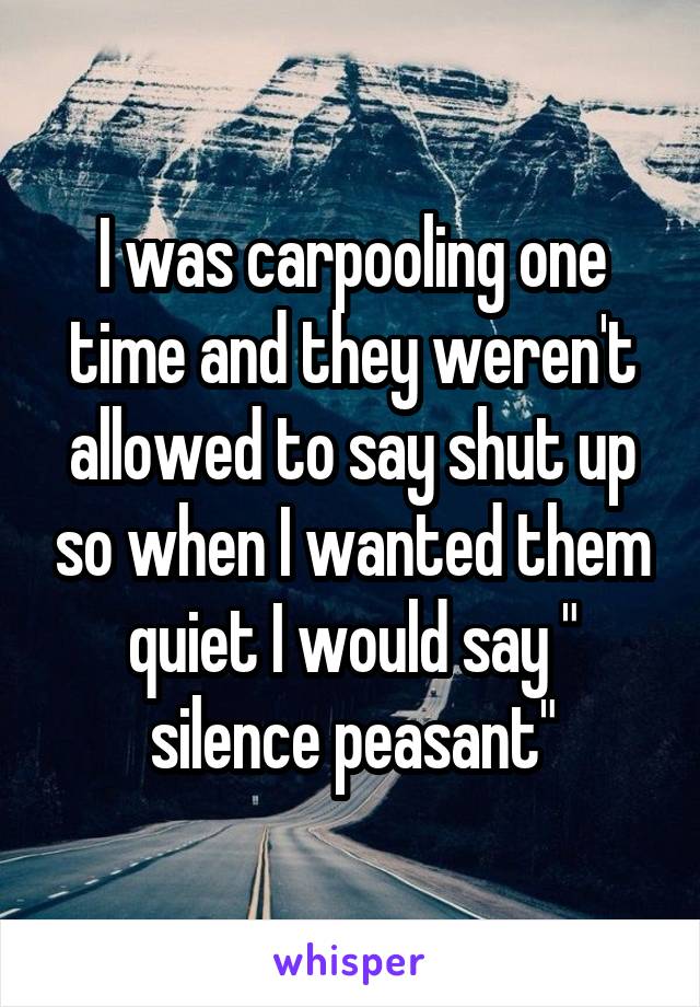 I was carpooling one time and they weren't allowed to say shut up so when I wanted them quiet I would say " silence peasant"