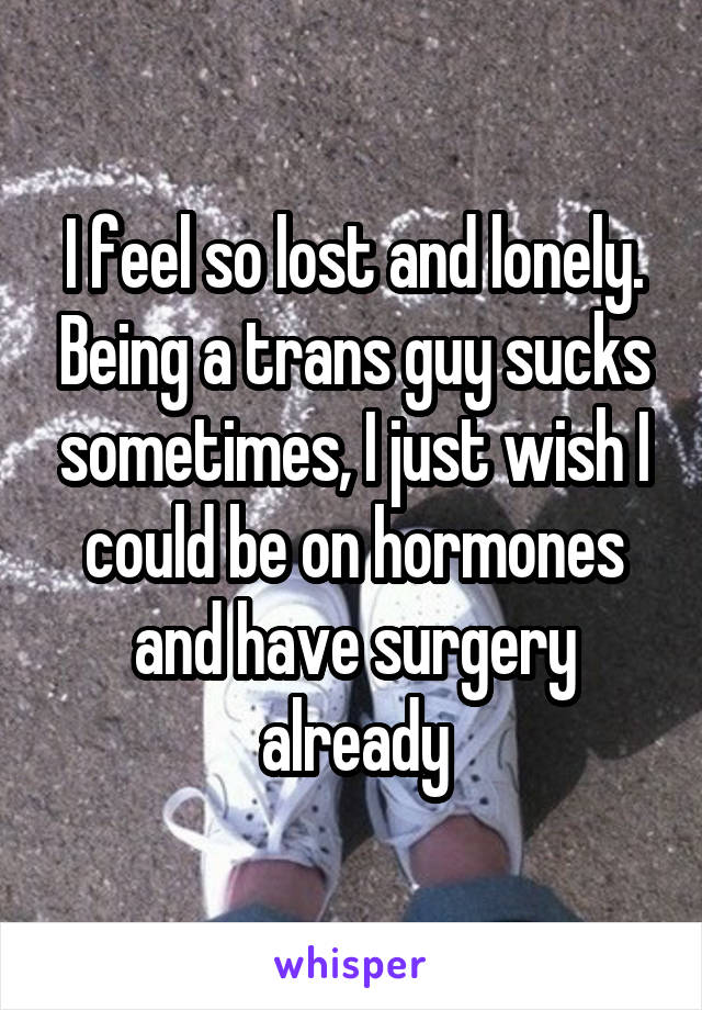 I feel so lost and lonely. Being a trans guy sucks sometimes, I just wish I could be on hormones and have surgery already