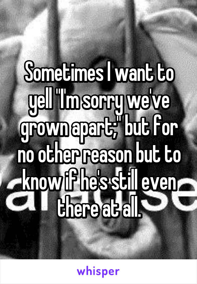 Sometimes I want to yell "I'm sorry we've grown apart;" but for no other reason but to know if he's still even there at all.