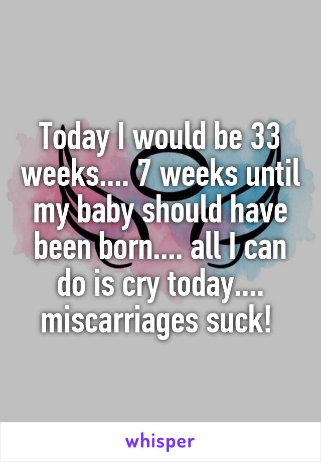 Today I would be 33 weeks.... 7 weeks until my baby should have been born.... all I can do is cry today.... miscarriages suck! 