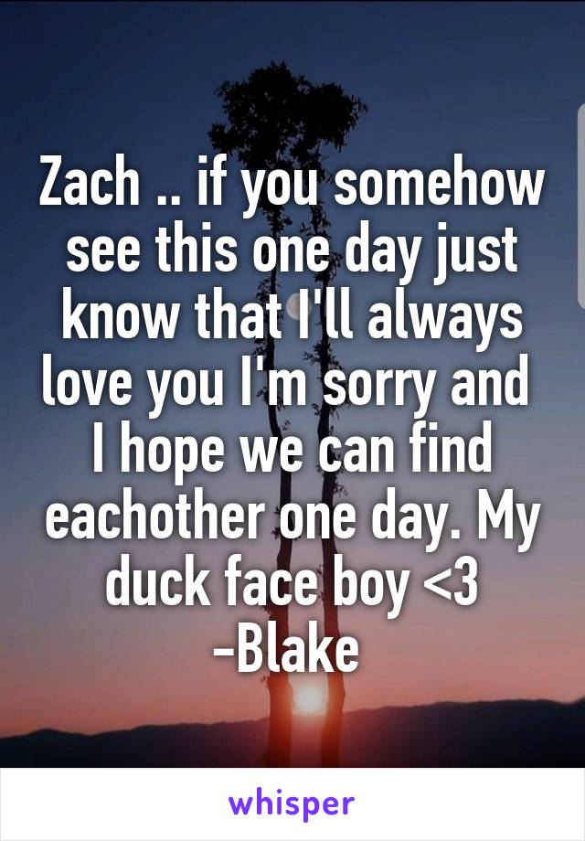 Zach .. if you somehow see this one day just know that I'll always love you I'm sorry and  I hope we can find eachother one day. My duck face boy <3
-Blake 