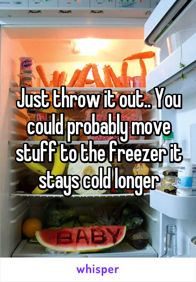 Just throw it out.. You could probably move stuff to the freezer it stays cold longer