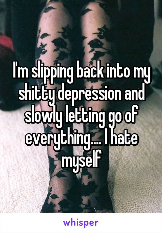 I'm slipping back into my shitty depression and slowly letting go of everything.... I hate myself