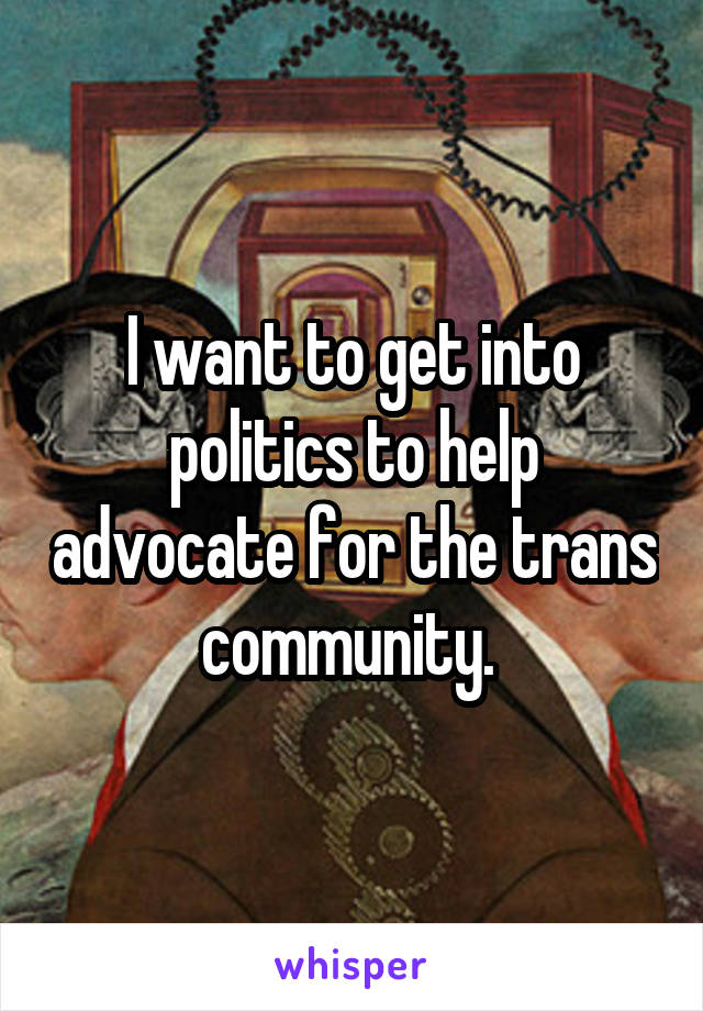 I want to get into politics to help advocate for the trans community. 