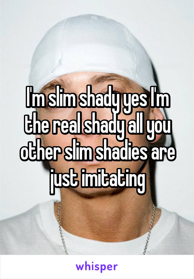 I'm slim shady yes I'm the real shady all you other slim shadies are just imitating