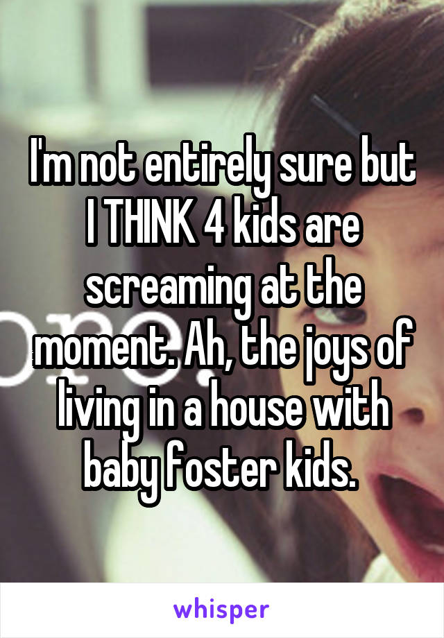 I'm not entirely sure but I THINK 4 kids are screaming at the moment. Ah, the joys of living in a house with baby foster kids. 