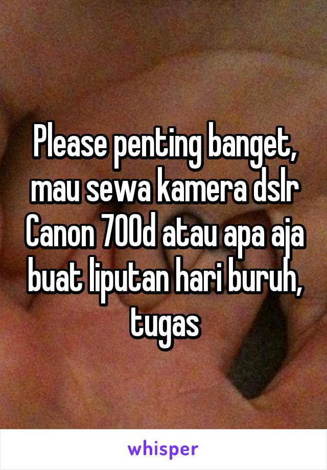 Please penting banget, mau sewa kamera dslr Canon 700d atau apa aja buat liputan hari buruh, tugas