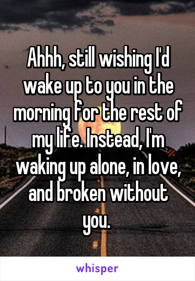 Ahhh, still wishing I'd wake up to you in the morning for the rest of my life. Instead, I'm waking up alone, in love, and broken without you. 