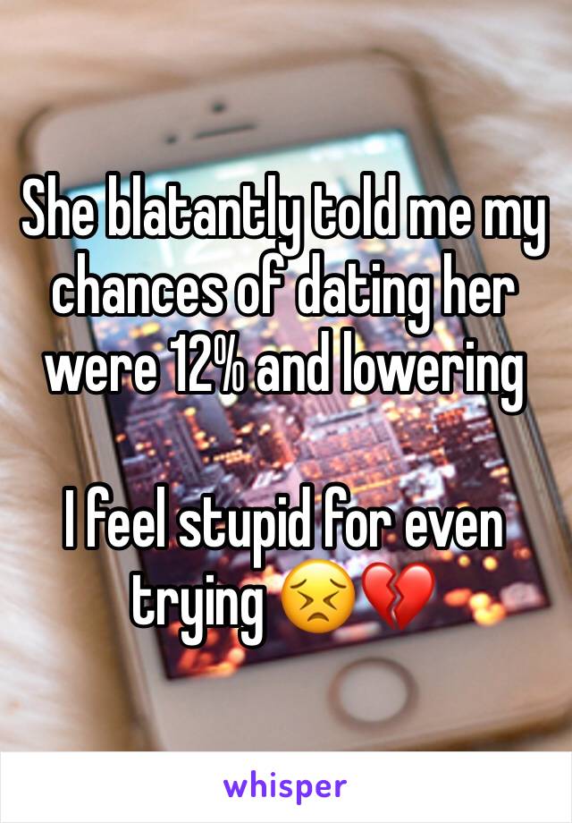 She blatantly told me my chances of dating her were 12% and lowering 

I feel stupid for even trying 😣💔