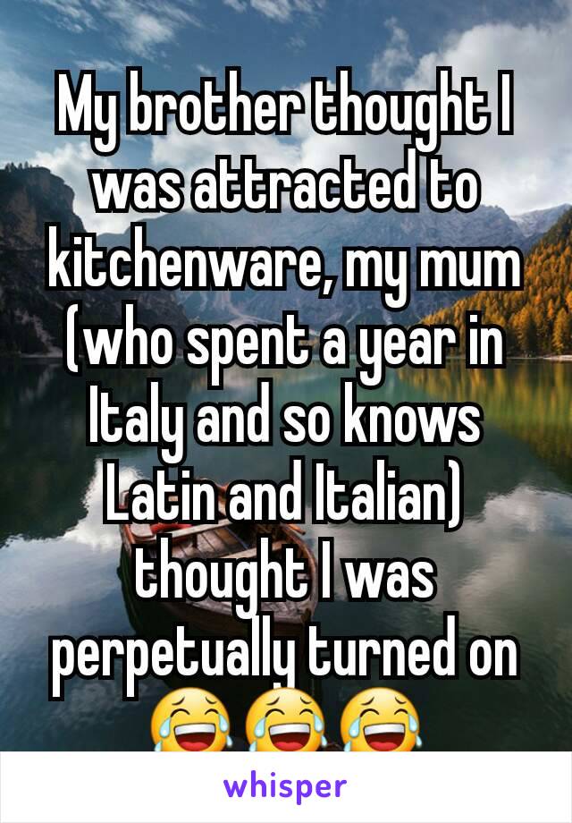 My brother thought I was attracted to kitchenware, my mum (who spent a year in Italy and so knows Latin and Italian) thought I was perpetually turned on 😂😂😂