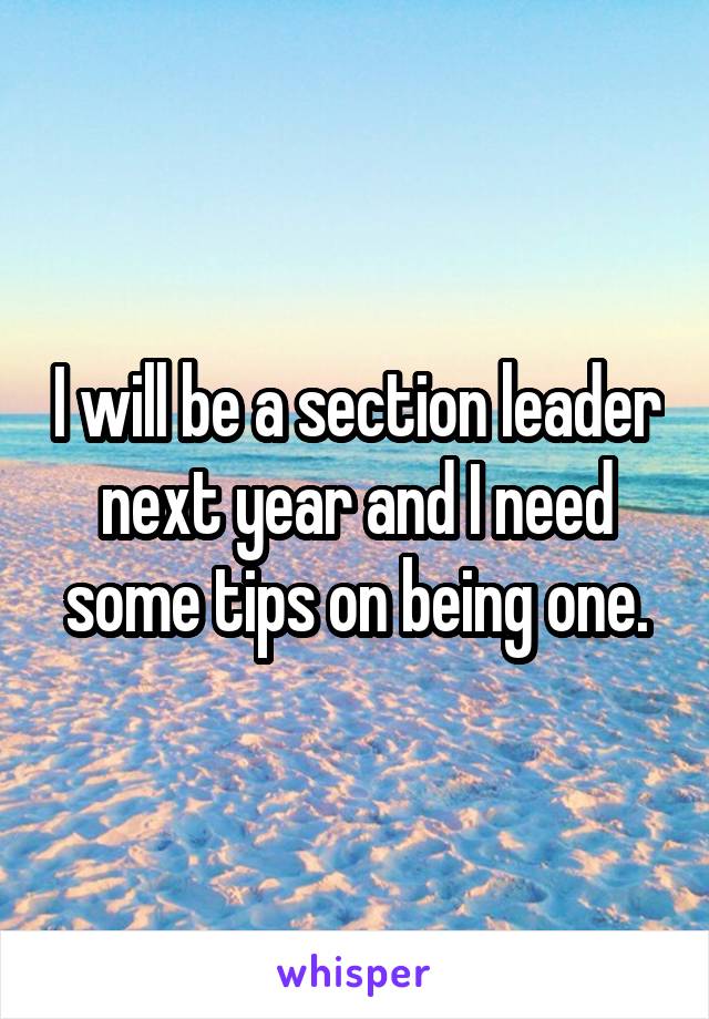 I will be a section leader next year and I need some tips on being one.