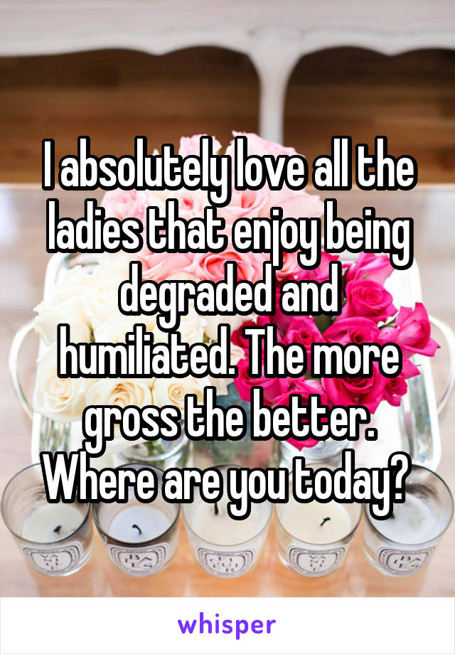 I absolutely love all the ladies that enjoy being degraded and humiliated. The more gross the better. Where are you today? 