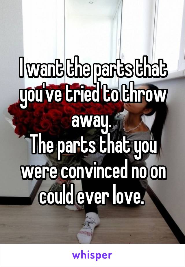 I want the parts that you've tried to throw away. 
The parts that you were convinced no on could ever love. 