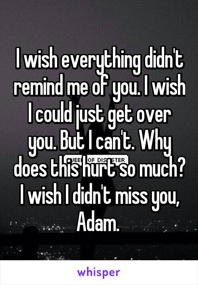 I wish everything didn't remind me of you. I wish I could just get over you. But I can't. Why does this hurt so much? I wish I didn't miss you, Adam. 