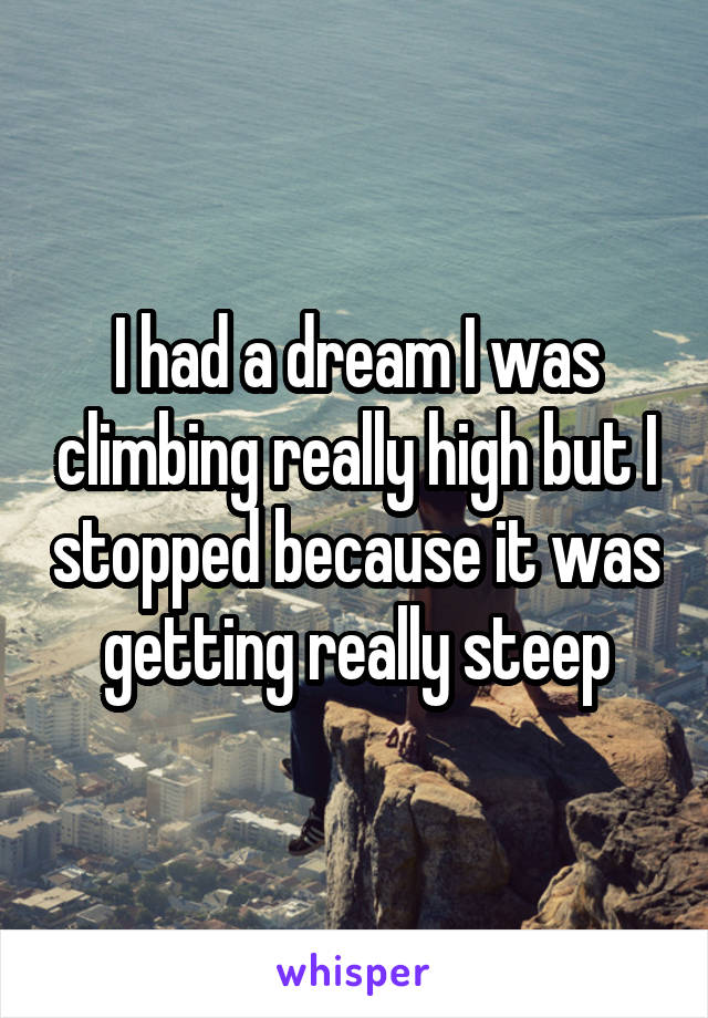 I had a dream I was climbing really high but I stopped because it was getting really steep