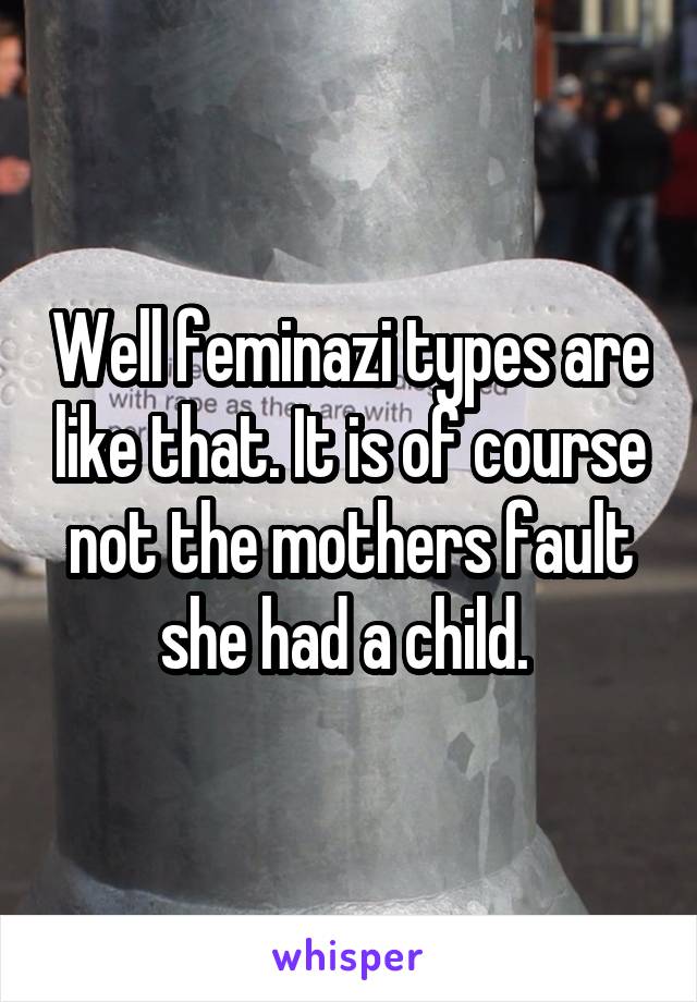 Well feminazi types are like that. It is of course not the mothers fault she had a child. 