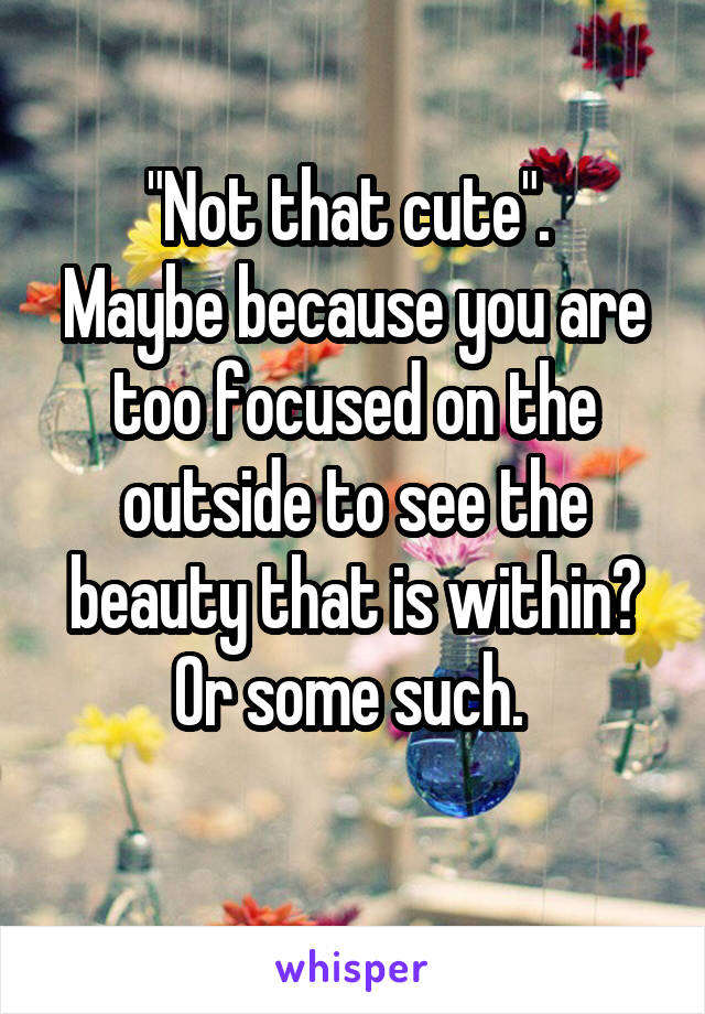 "Not that cute". 
Maybe because you are too focused on the outside to see the beauty that is within? Or some such. 
