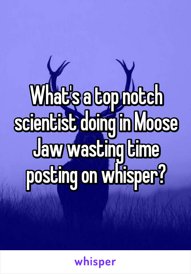 What's a top notch scientist doing in Moose Jaw wasting time posting on whisper?