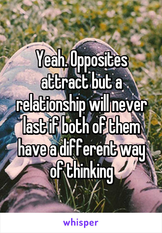 Yeah. Opposites attract but a relationship will never last if both of them have a different way of thinking