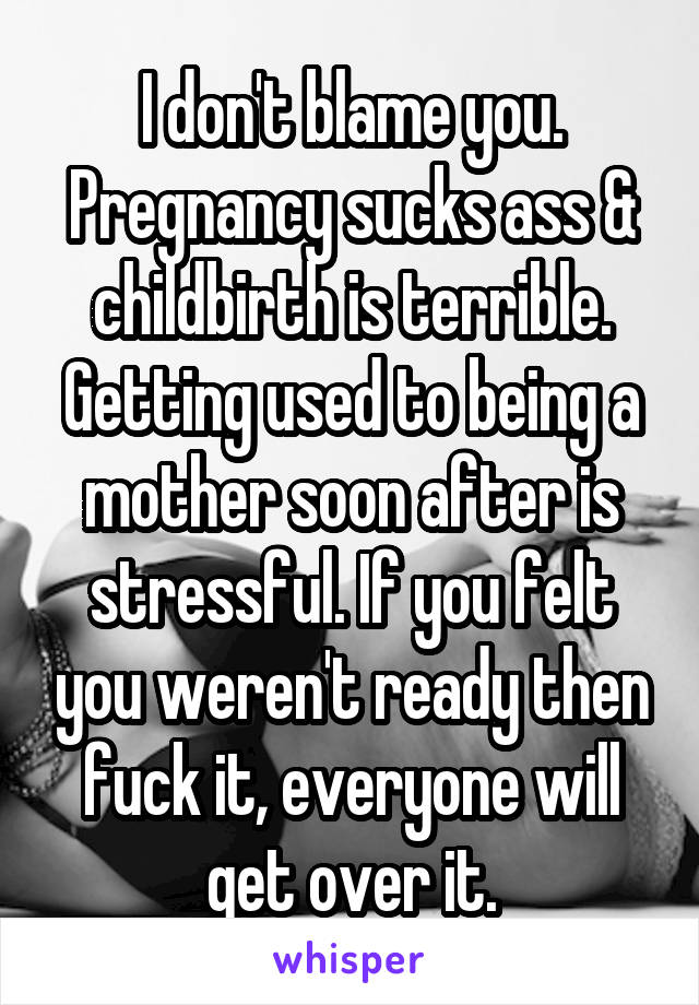 I don't blame you. Pregnancy sucks ass & childbirth is terrible. Getting used to being a mother soon after is stressful. If you felt you weren't ready then fuck it, everyone will get over it.