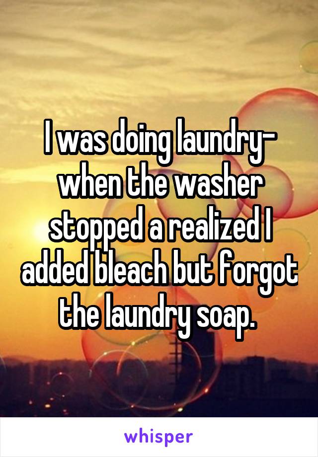 I was doing laundry- when the washer stopped a realized I added bleach but forgot the laundry soap. 