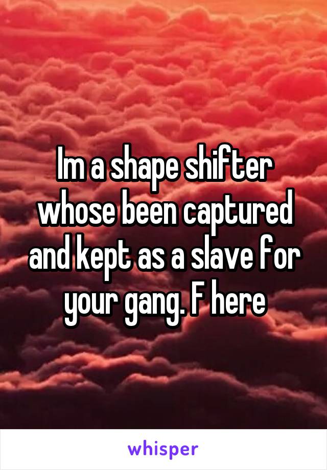Im a shape shifter whose been captured and kept as a slave for your gang. F here