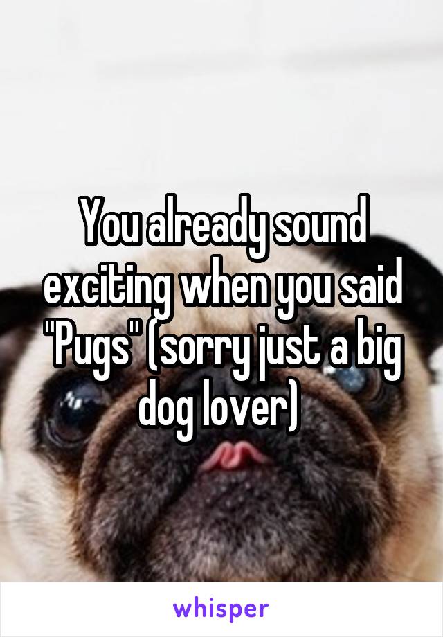 You already sound exciting when you said "Pugs" (sorry just a big dog lover) 