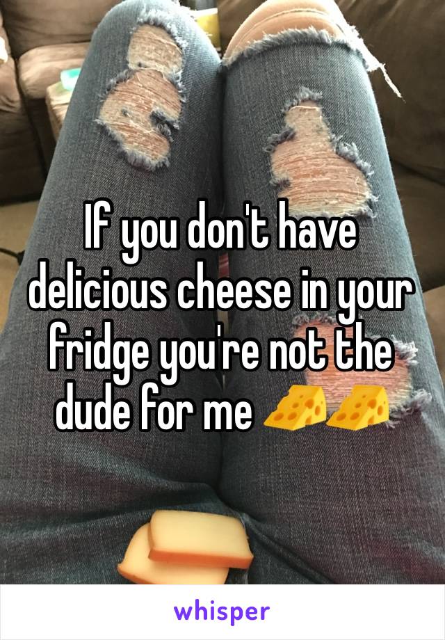 If you don't have delicious cheese in your fridge you're not the dude for me ðŸ§€ðŸ§€