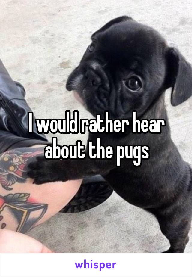 I would rather hear about the pugs