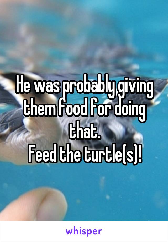 He was probably giving them food for doing that.
Feed the turtle(s)!