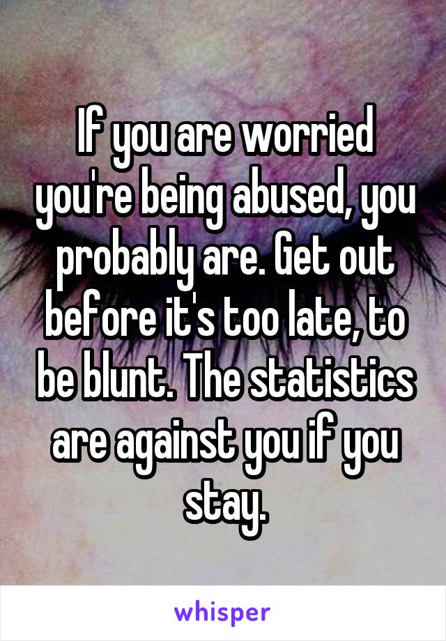 If you are worried you're being abused, you probably are. Get out before it's too late, to be blunt. The statistics are against you if you stay.