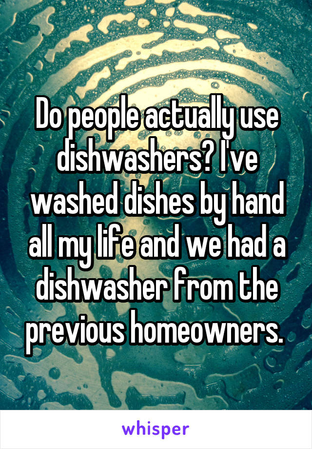 Do people actually use dishwashers? I've washed dishes by hand all my life and we had a dishwasher from the previous homeowners. 