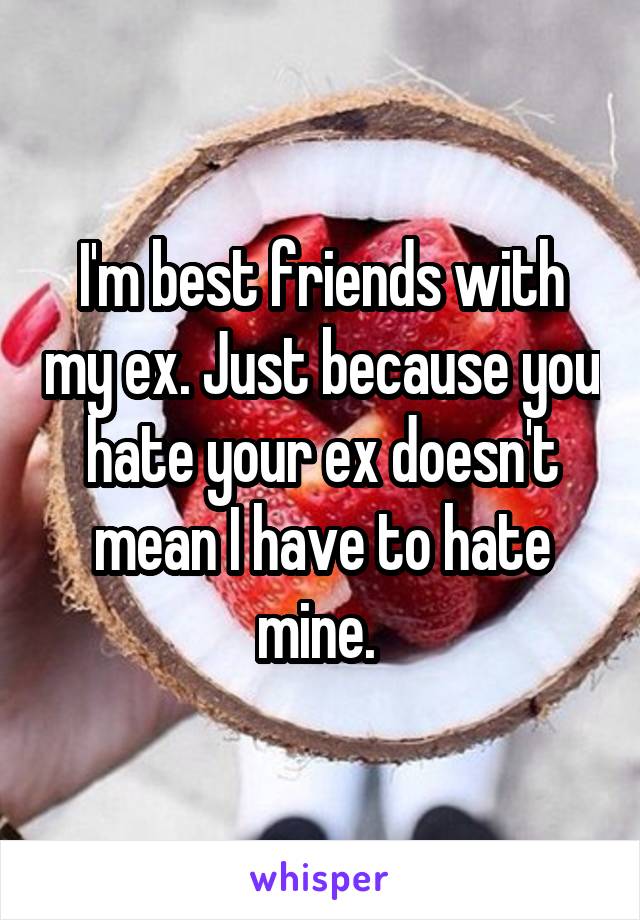 I'm best friends with my ex. Just because you hate your ex doesn't mean I have to hate mine. 