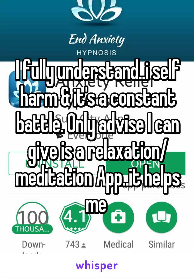 I fully understand..i self harm & it's a constant battle. Only advise I can give is a relaxation/ meditation App..it helps me 