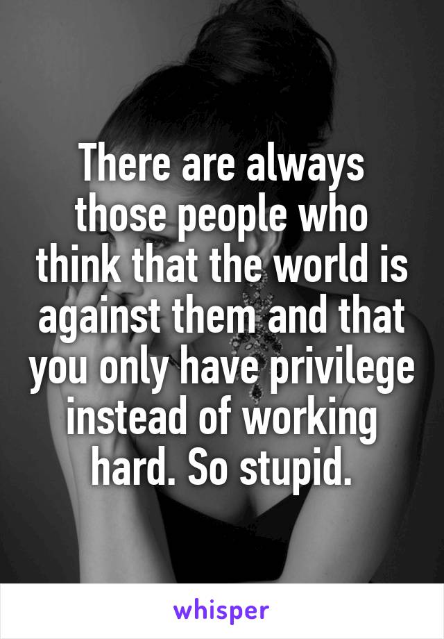 There are always those people who think that the world is against them and that you only have privilege instead of working hard. So stupid.