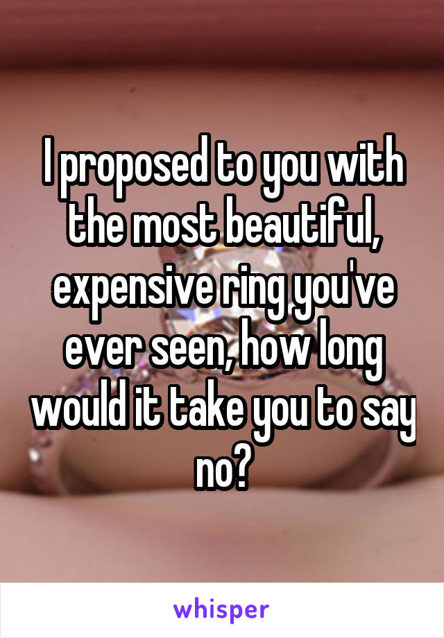 I proposed to you with the most beautiful, expensive ring you've ever seen, how long would it take you to say no?