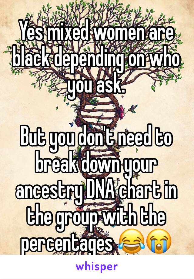 Yes mixed women are black depending on who you ask. 

But you don't need to break down your ancestry DNA chart in the group with the percentages 😂😭