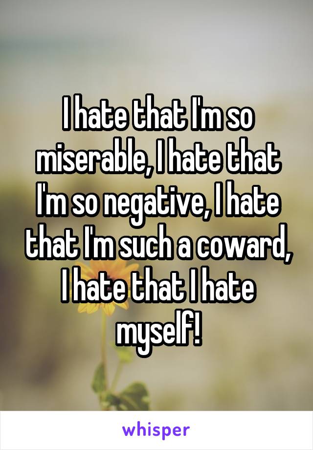 I hate that I'm so miserable, I hate that I'm so negative, I hate that I'm such a coward, I hate that I hate myself!