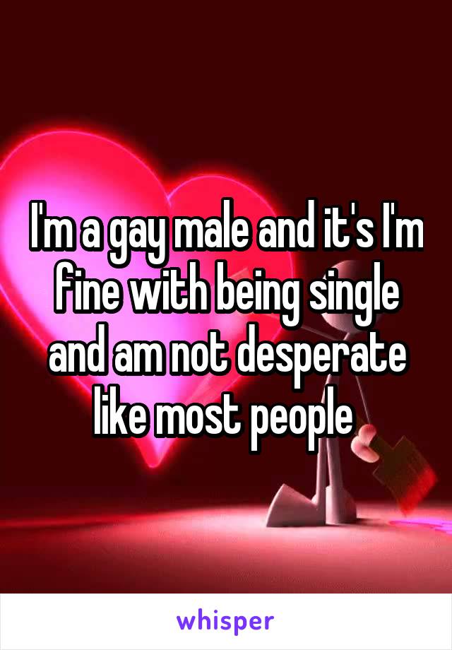 I'm a gay male and it's I'm fine with being single and am not desperate like most people 