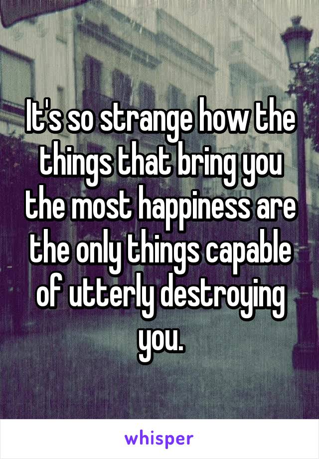 It's so strange how the things that bring you the most happiness are the only things capable of utterly destroying you.