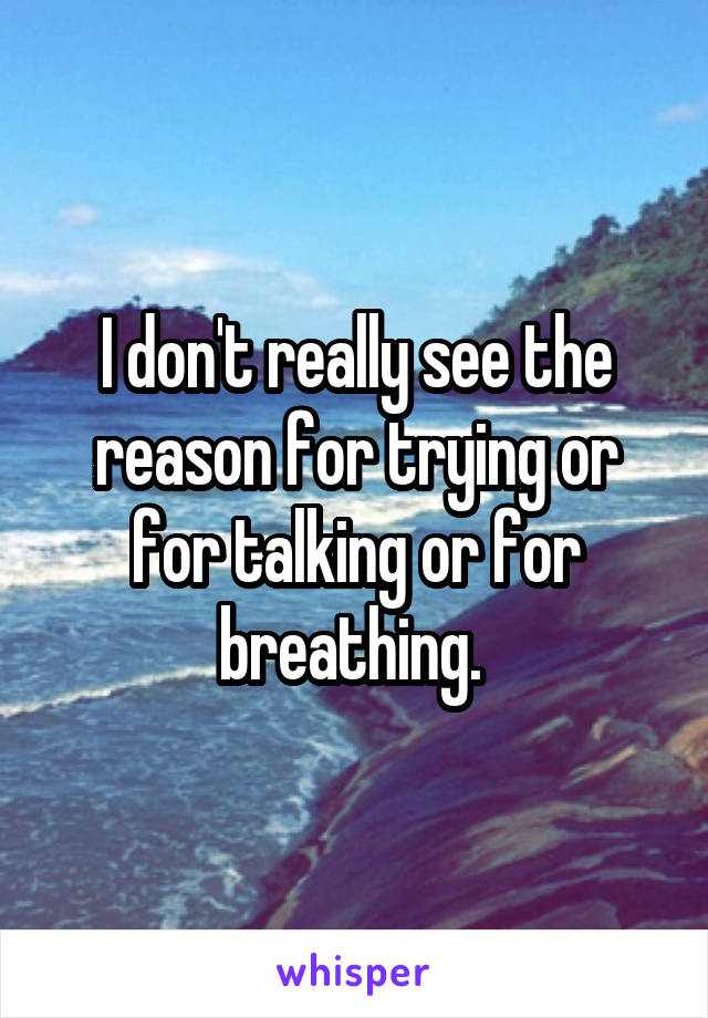 I don't really see the reason for trying or for talking or for breathing. 