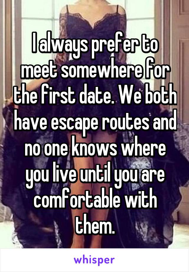 I always prefer to meet somewhere for the first date. We both have escape routes and no one knows where you live until you are comfortable with them.