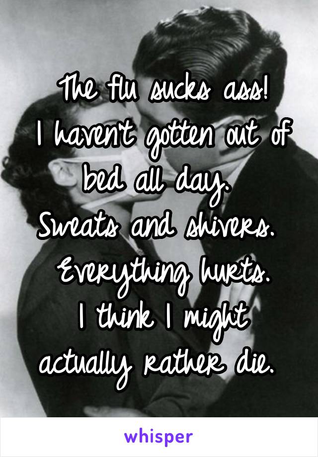 The flu sucks ass!
I haven't gotten out of bed all day. 
Sweats and shivers. 
Everything hurts.
I think I might actually rather die. 