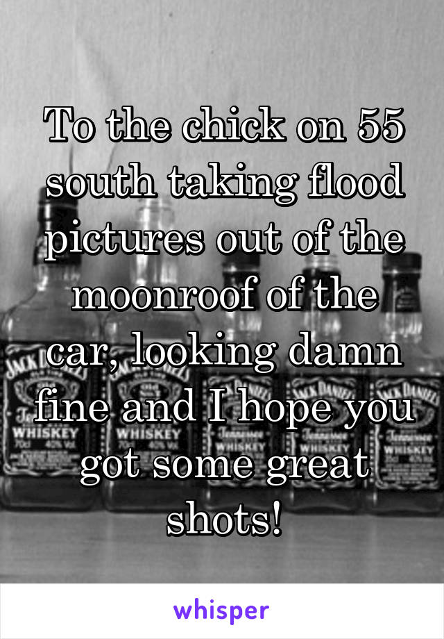 To the chick on 55 south taking flood pictures out of the moonroof of the car, looking damn fine and I hope you got some great shots!