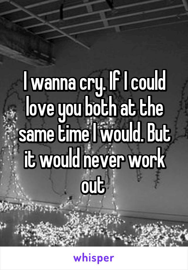 I wanna cry. If I could love you both at the same time I would. But it would never work out 