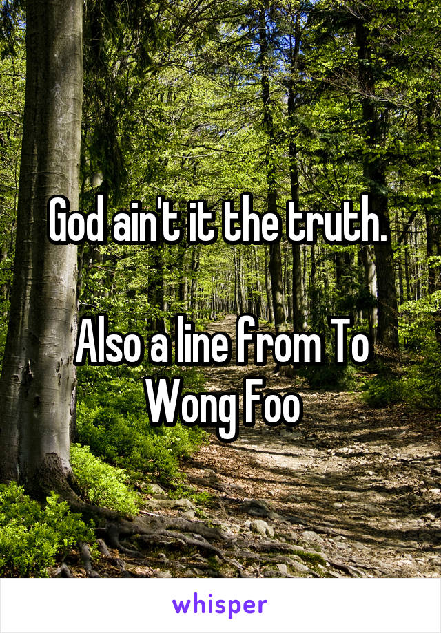 God ain't it the truth. 

Also a line from To Wong Foo